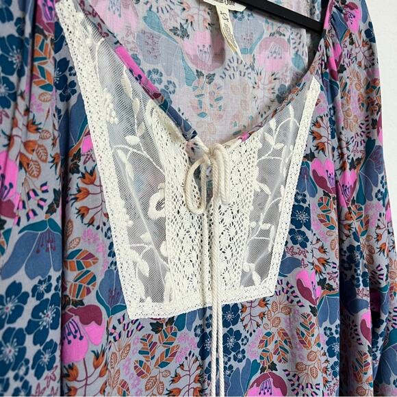 Matilda Jane Floral Print Lace Trim Boho Style Long Sleeve Blouse Size Large - Picture 6 of 9